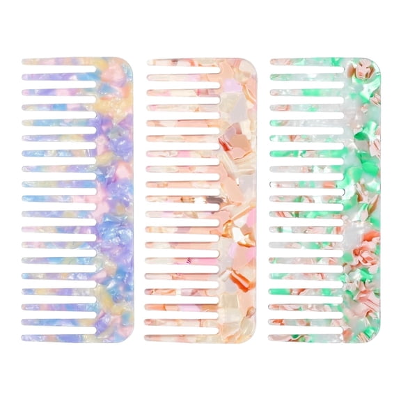 OPALESQUE 3PCS Purse Comb,Portable Travel Comb for Women, Patterned Colorful Acetate Hair Combs, Small Wide Tooth Combs for Thick Curly Wavy Hairs, Wet or Dry Straight Hairs