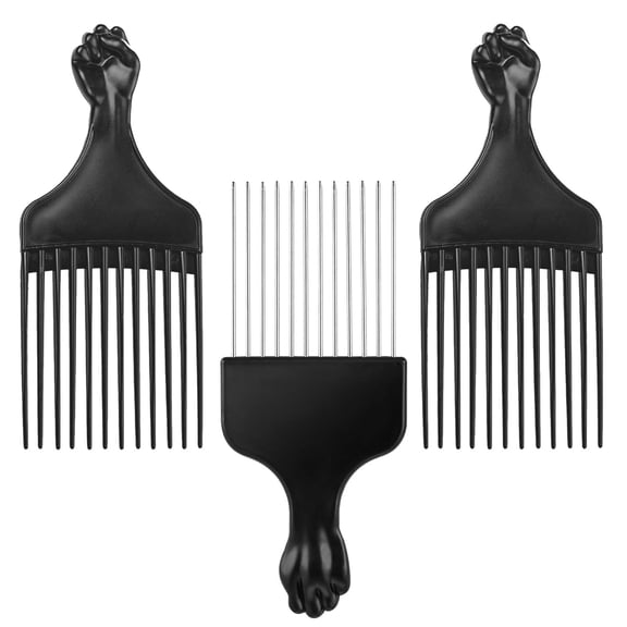 OPALESQUE 3Pcs Plastic & Metal Hair Picks Comb set, for Curly & Afro Hair ,Detangling & Styling for Men & Women,2 Plastic Picks and 1 Stainless Steel Metal Pick(black)