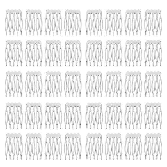 OPALESQUE 40 Pack 5 Tooth Metal Hair Side Combs, Silver Small Hair Comb Clips for Updo Hairstyles, DIY Hair Accessories and Wedding Hair Styling