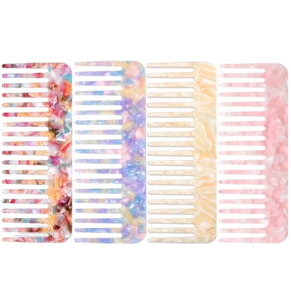 OPALESQUE 4PCS Purse Comb,Portable Travel Comb for Women, Patterned Colorful Acetate Hair Combs, Small Wide Tooth Combs for Thick Curly Wavy Hairs, Wet or Dry Straight Hairs