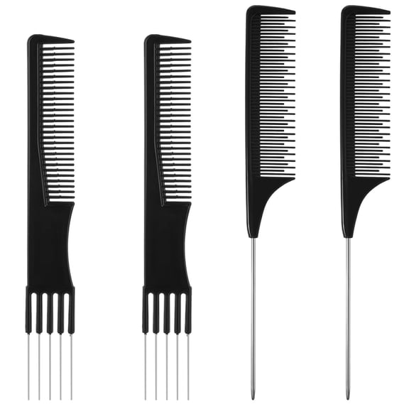 OPALESQUE 4Pcs Teasing Comb for Women, Hair Combs with Metal Pick Combs and Fine Tooth Rat Tail Parting Combs Salon Teasing Back Combs with Stainless Steel Lift for Women Hair Styling