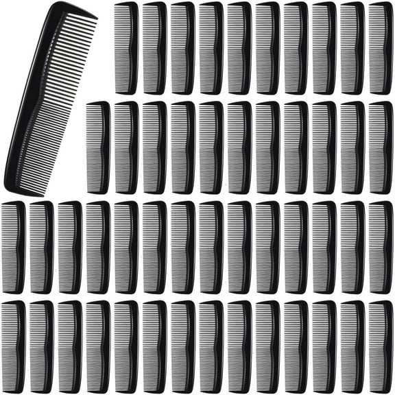 OPALESQUE 50 Pcs Pocket Combs for Men 5 Inch Cutting with Wide and Fine Teeth Plastic Professional Barber Haircut Small Anti Static Combs for Women Grooming Accessories for Beard(Black)