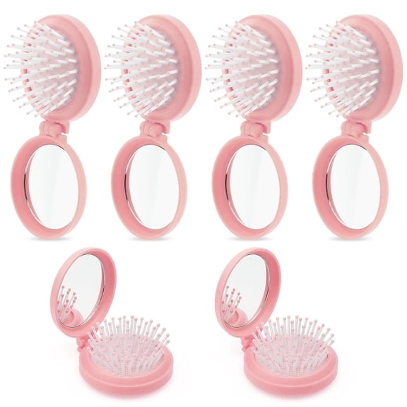 OPALESQUE 6 Pack Mini Foldable Mirror Hair Brushes Round Portable Folding Pocket Hair Brush Comb Compact Travel Size Massage Comb for Girls Women