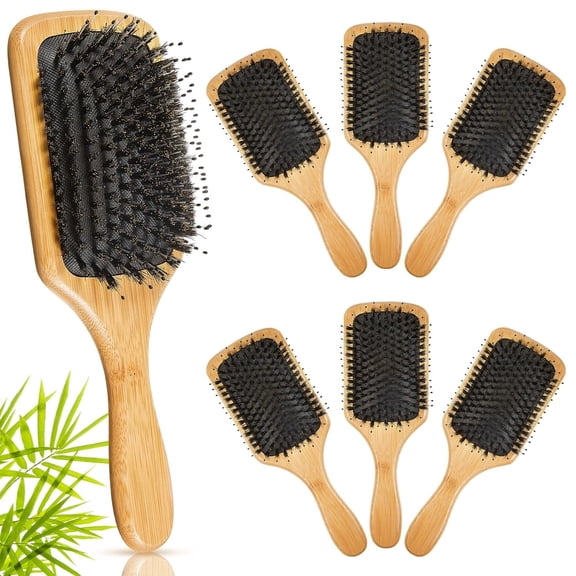 OPALESQUE 6 Pcs Boar Bristle Hair Brush Bulk Wooden Paddle Hairbrush Detangler Brush DIY Gifts for Wedding Bridesmaids Party Women Men Thick Thin Long Styling Curly Wet Dry Hair Detangling Massaging