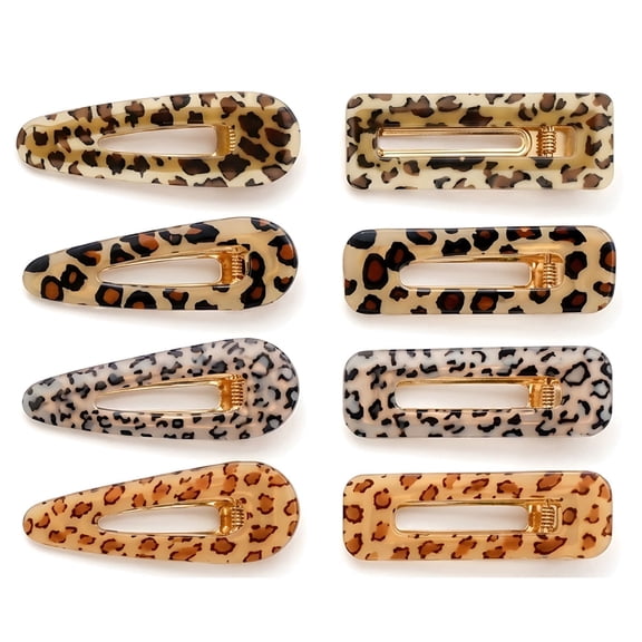 OPALESQUE 8 Pack Acrylic Leopard Print Hair Clips for Women, Cheetah Print Side Barrettes, Rectangle and Teardrop Hair Clips, Lightweight Geometric Acrylic Hair Accessories for Daily Styling