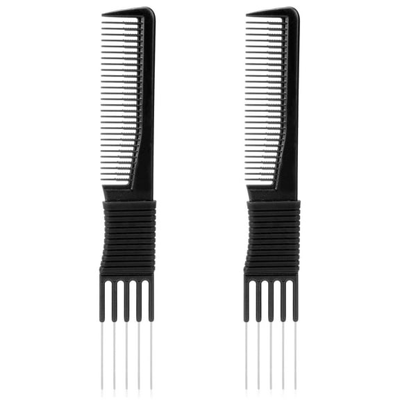 OPALESQUE Lift Teasing Comb with Metal Prong, 2 Pack, Women's Black Hair Styling Comb for Teasing, Lifting, and Fluffing