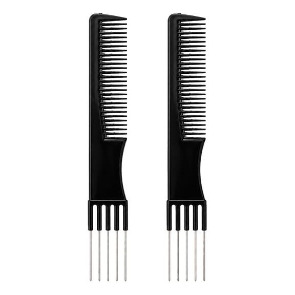 OPALESQUE Lift Teasing Comb with Metal Prong, 2 Pack, Women's Black Hair Styling Comb for Teasing, Lifting, and Fluffing