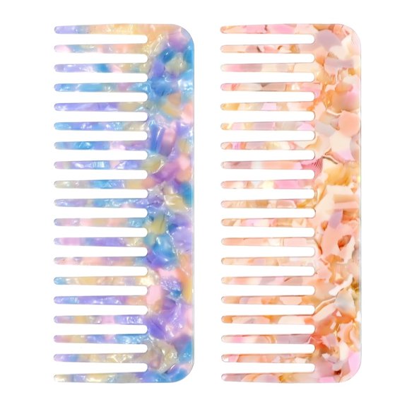 OPALESQUE Mini Cellulose Wide Tooth Comb,2 Pack Portable Hair Detangling Comb No Handle Pocket Size Tortoise Hair Comb for Thick Curly Wavy Wet and Dry Hair,Going Out, Traveling, Home Use