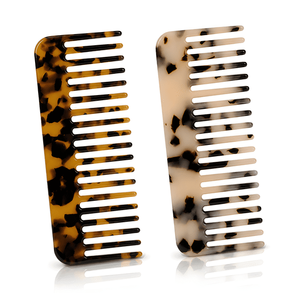 OPALESQUE Mini Cellulose Wide Tooth Comb,2 Pack Portable Hair Detangling Comb Small Leopard Purse Comb No Handle Pocket Size Tortoise Hair Comb for Thick Curly Wavy Wet and Dry Hair