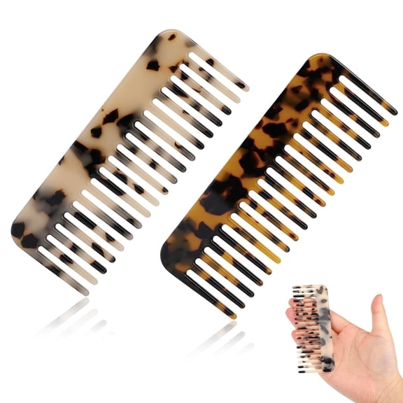 OPALESQUE Mini Cellulose Wide Tooth Comb,2 Pack Portable Hair Detangling Comb Small Leopard Purse Comb No Handle Pocket Size Tortoise Hair Comb for Thick Curly Wavy Wet and Dry Hair