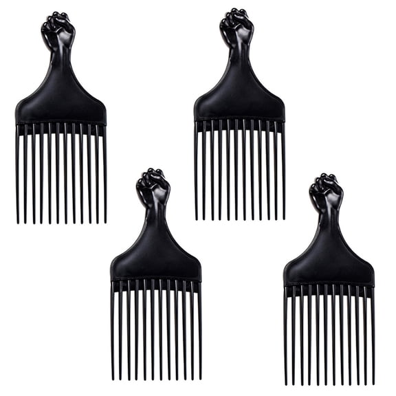 OPALESQUE Plastic Hair Pick Combs for Women and Men - 4 Pack Black Detangling Combs for Afro, Curly Hair Braiding and Styling