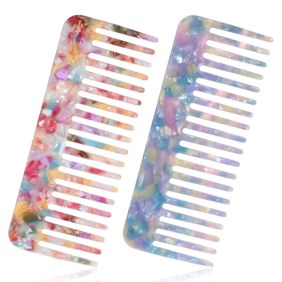 OPALESQUE Wide Tooth Combs for Women, 2 Pcs Wet Comb Detangling Hair Comb Tortoise Shell Combs Portable Travel Styling Hair Brush for Women Curls/Wavy/Dry/Wet/Long/Thick