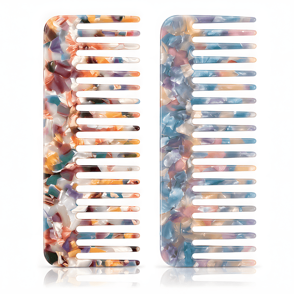 OPALESQUE Wide Tooth Combs for Women, 2 Pcs Wet Comb Detangling Hair Comb Tortoise Shell Combs Portable Travel Styling Hair Brush for Women Curls/Wavy/Dry/Wet/Long/Thick