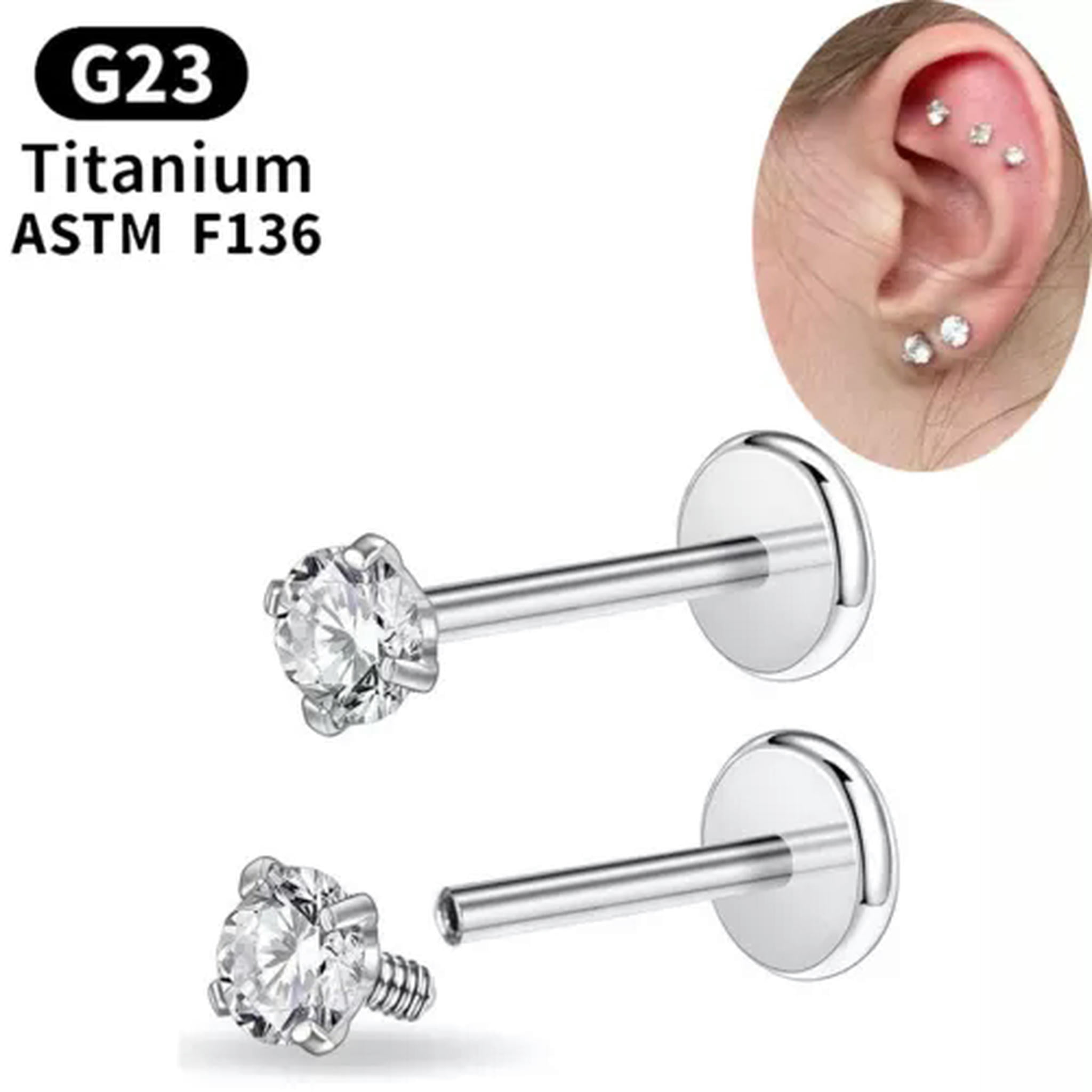 OPALRY 10pcs G23 Titanium Internally Threaded Labret Lip Studs Piercing