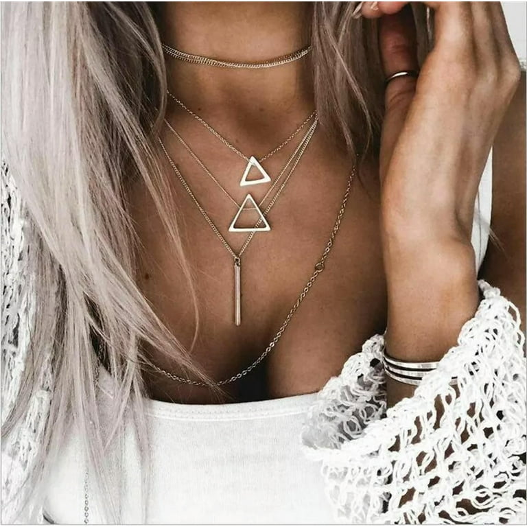 OPALRY Boho Multilayer Choker Necklace Triangle Bar Chain Silver Women Summer Jewelry Walmart
