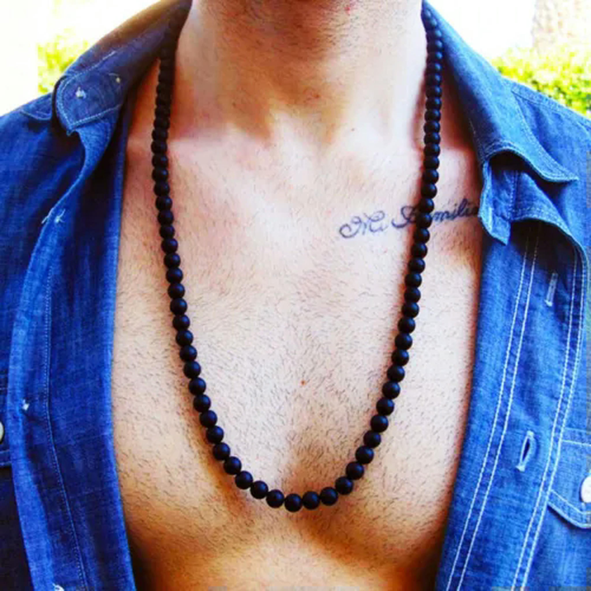 Onyx bead necklace mens deals