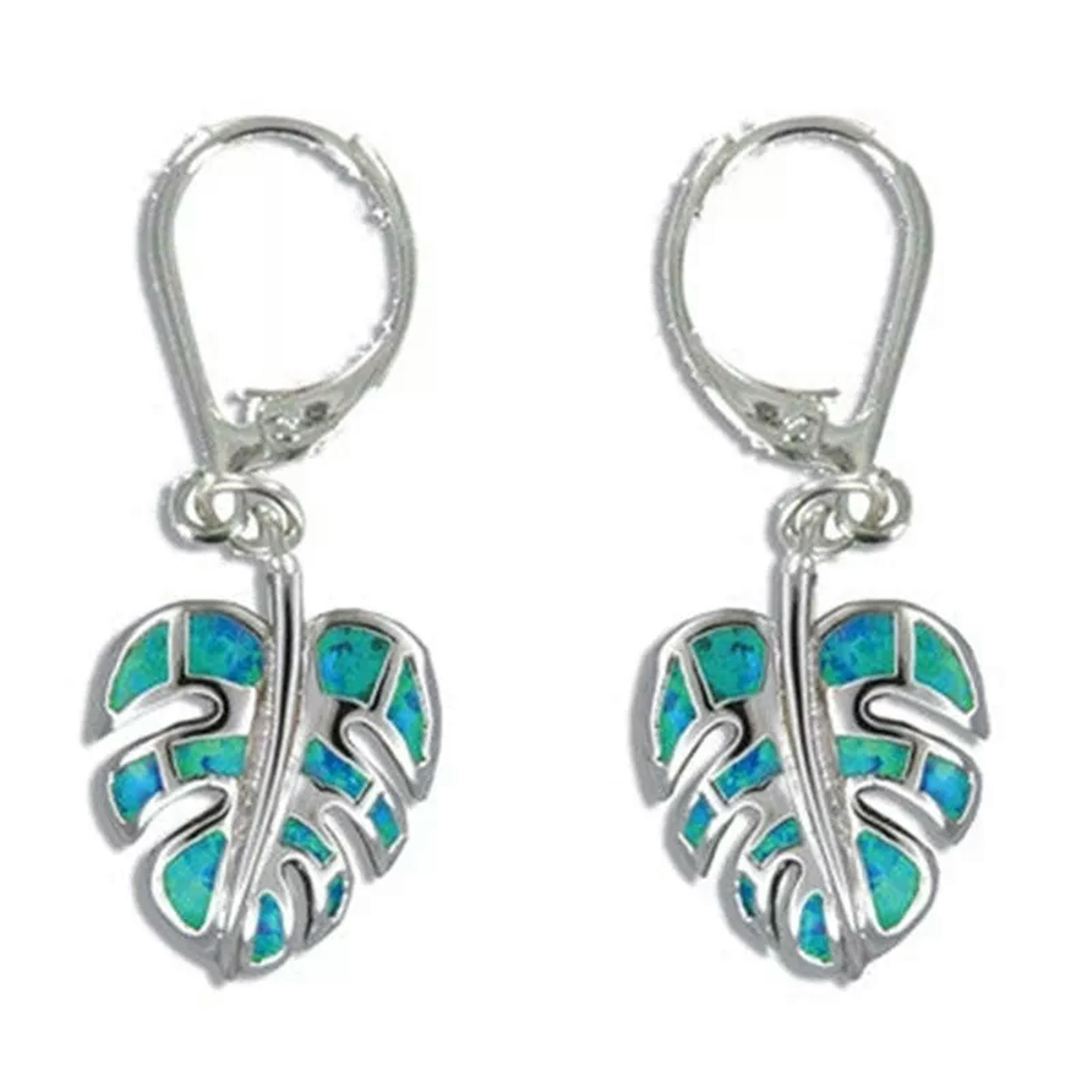 OPALRY Hawaii Monstera Leaf Green Fire Opal Earrings Silver Filled For