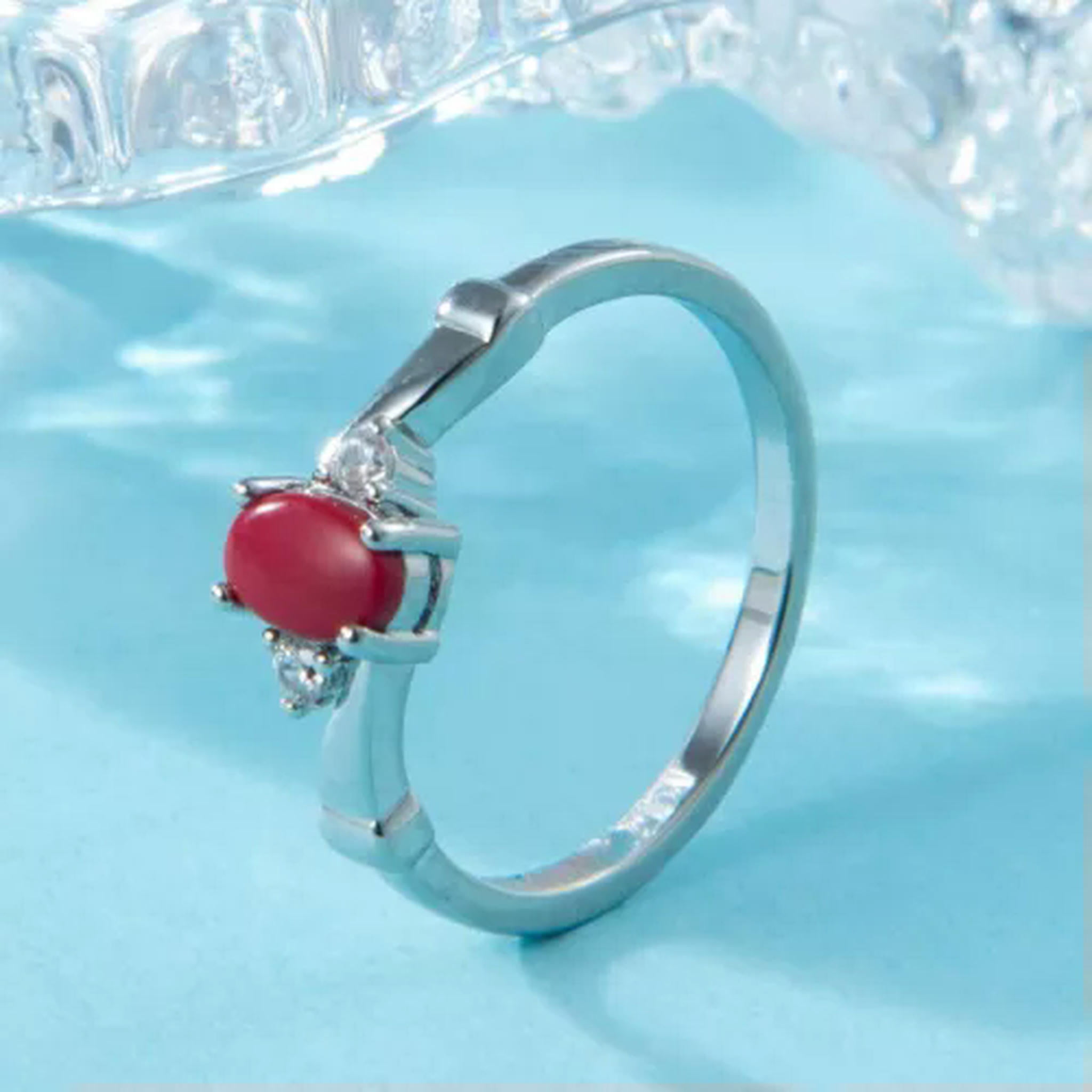 OPALRY Hawaiian Beach Red Coral Rings Sliver Fire Coral Rings For Women ...