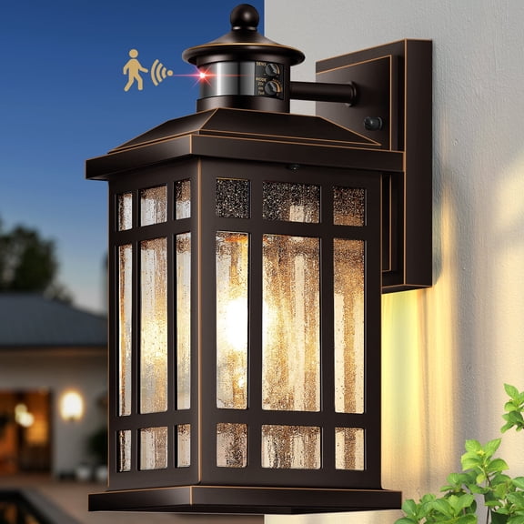 OPAXIS Outside Lights for House with Motion Sensor, Dusk to Dawn Outdoor Wall Lights Lantern, ORB Waterproof Anti-Rust Exterior Lighting Fixtures Wall Mount for Patio, Garage