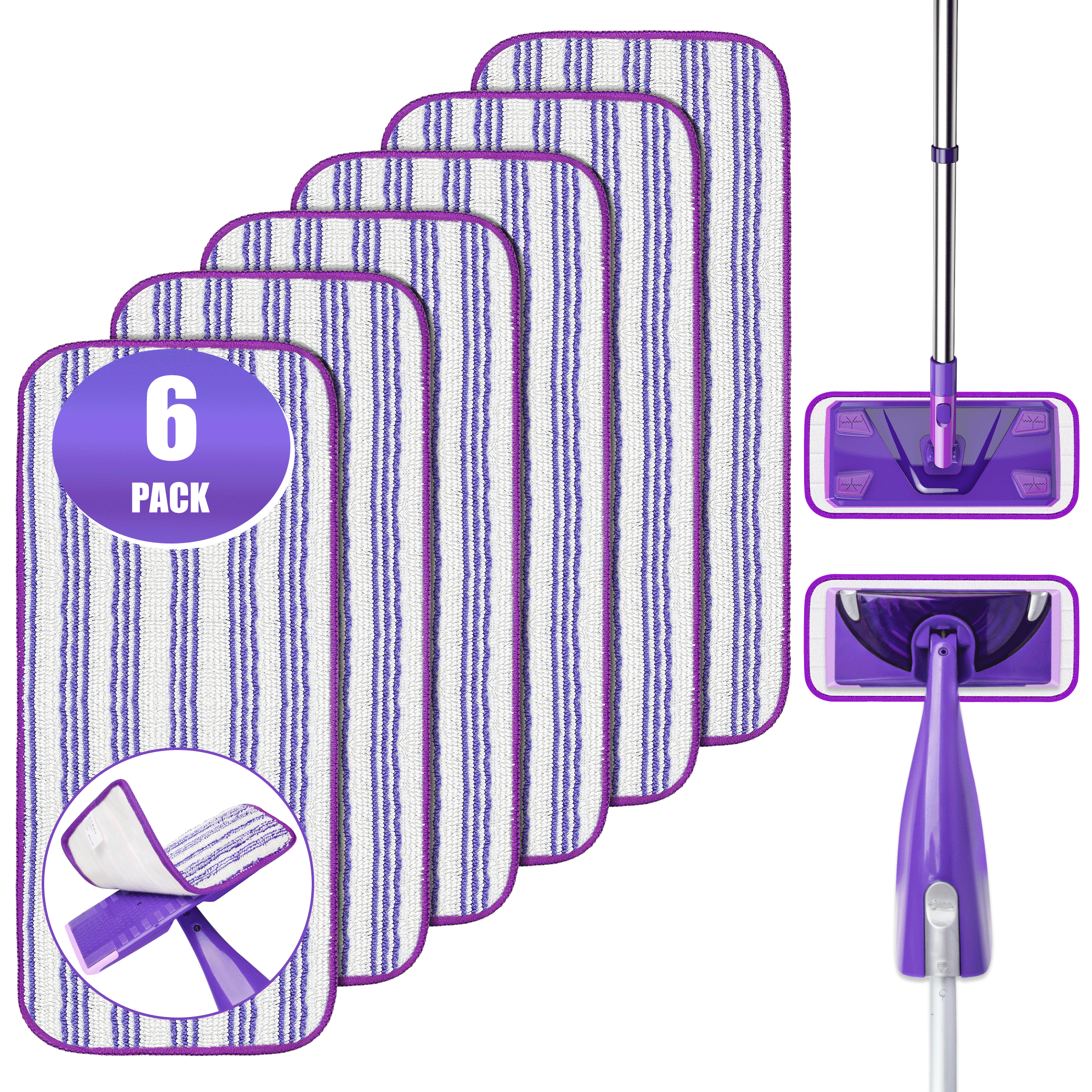 OPCUS Reusable Mop Pads Compatible with Swiffer Wet Jet, 6 Pack Wet Jet Refills Pads Microfiber Replacement Pads for Hardwood Floor Cleaning