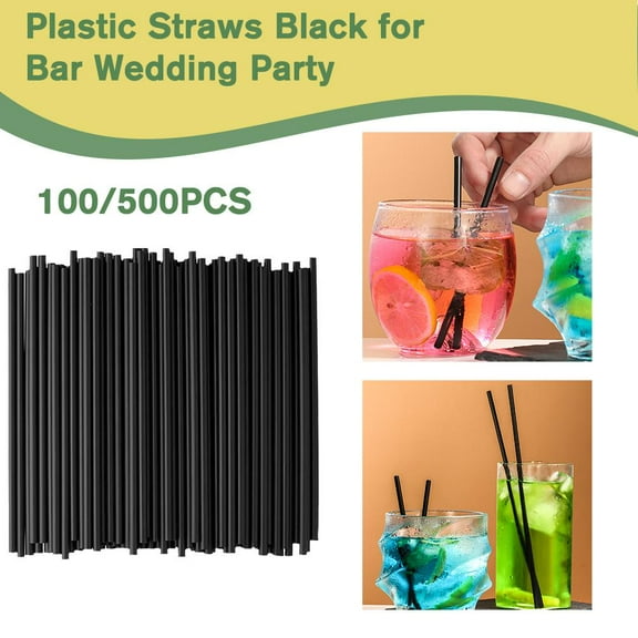 OPDBN 26cm*6mm 500pcs 4mm Black Thin Straws For Coffee Plastic Disposable Black Short Bar Cocktail Decoration Small Juice Drink