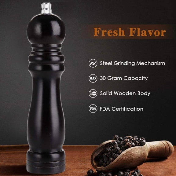 OPDBN Black 6 Inch Black Wood Pepper Mill Wooden Pepper Grinder Pepper Mill