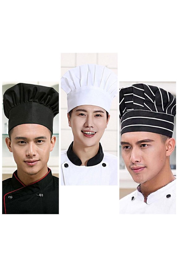 Black Chef Hat Kitchen Cake Shop Pastry Food Factory Cloth Hat Men And Women Work Hat Pleated Mushroom Hat White