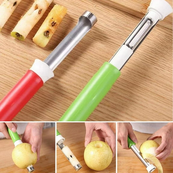 OPDBN Sky Blue Non-Peeling Retractable Fruit Corer Apple Corer Stainless Steel Pear Corer Two-In-One Retractable Fruit Peeler