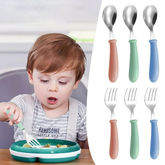 OPDBN Stainless Steel Toddler Spoons Kids Cutlery Spoons and Fork with Rou Sell