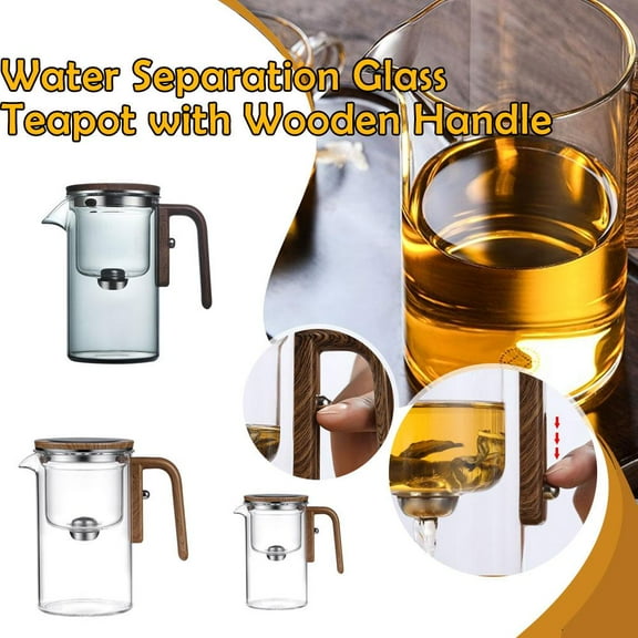 OPDBN Witchcraft TeapotMagic TeapotWater Separation Glass Teapot with Wooden Handle Magical Teapot with InfuserEnchantipot Magic PotPress Control Magic Tea Pot For Loose Tea Witchcraft Teapot
