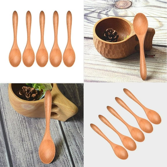 OPDBN Wooden Spoons Set Long Handle Natural Wood Table Spoons For Eating Mixing M3