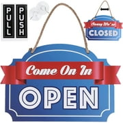 OPEN/CLOSE AZUL Y ROJO sign 5mm 2 suction cups 40mm Push Pull Door Vertical Sign Set 1.5" x 5" 0.12mm