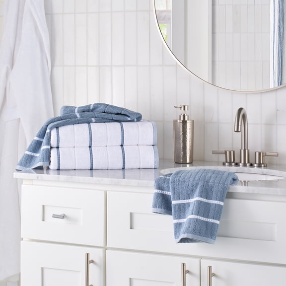 Better Homes & Gardens Soft Cotton Textured 4 Piece Bath Towel Set,Blue Silver