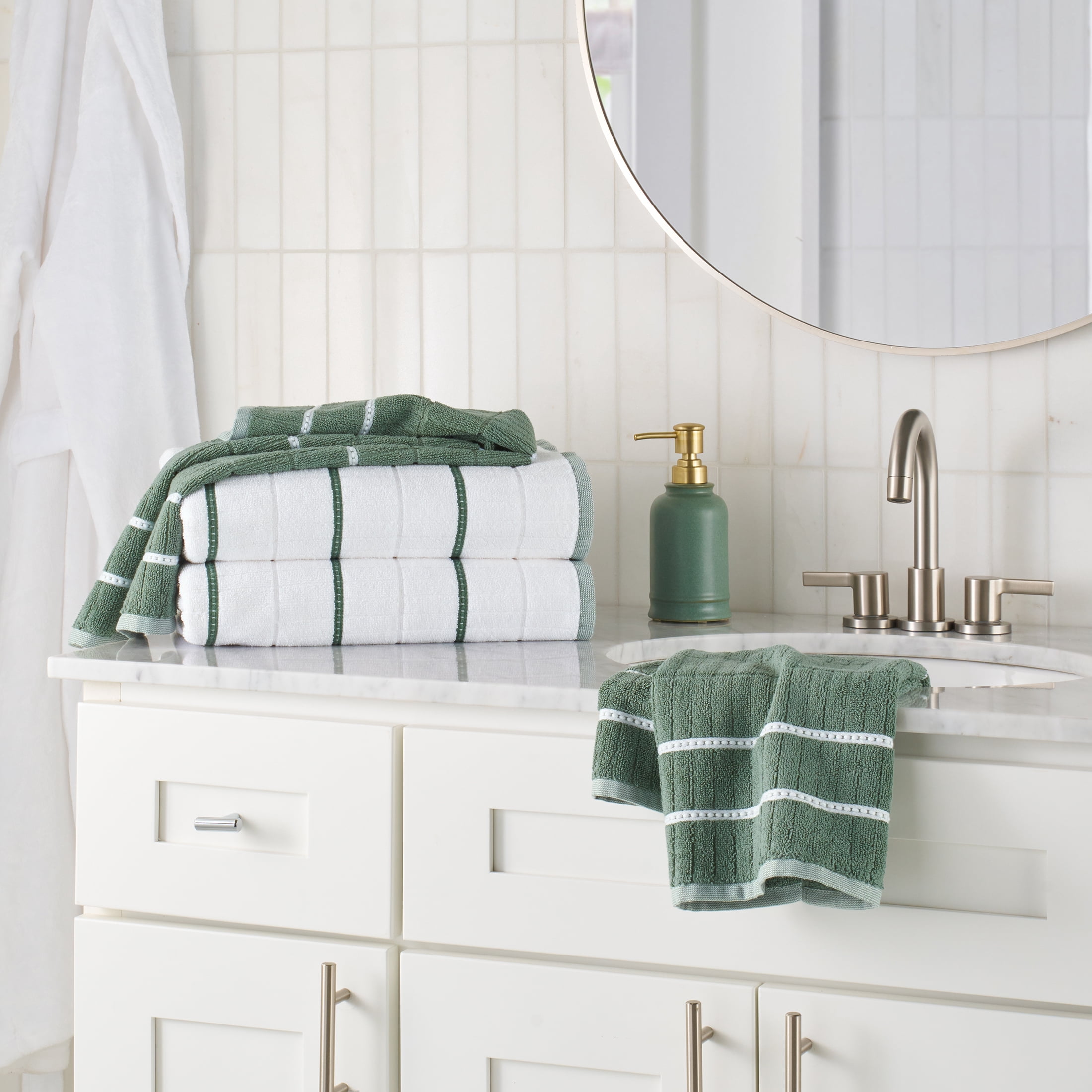 Better Homes & Gardens Soft Cotton Textured 4 Piece Bath Towel Set,Green Ash
