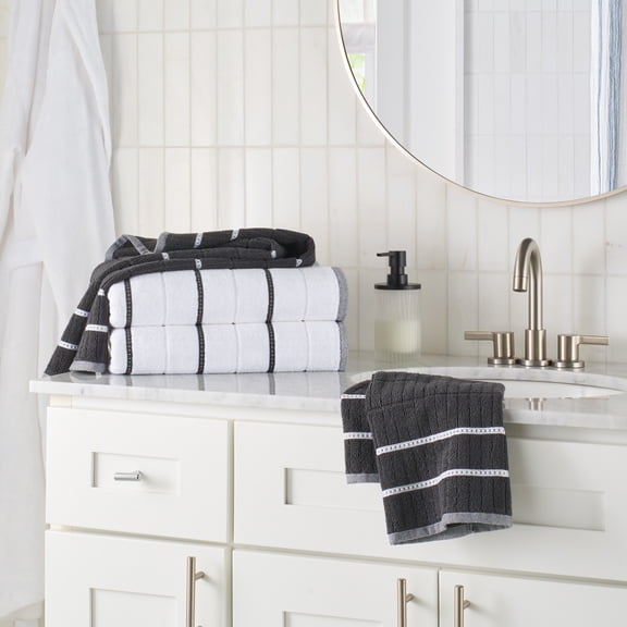Better Homes & Gardens Soft Cotton Textured 4 Piece Bath Towel Set,Grey Shadow