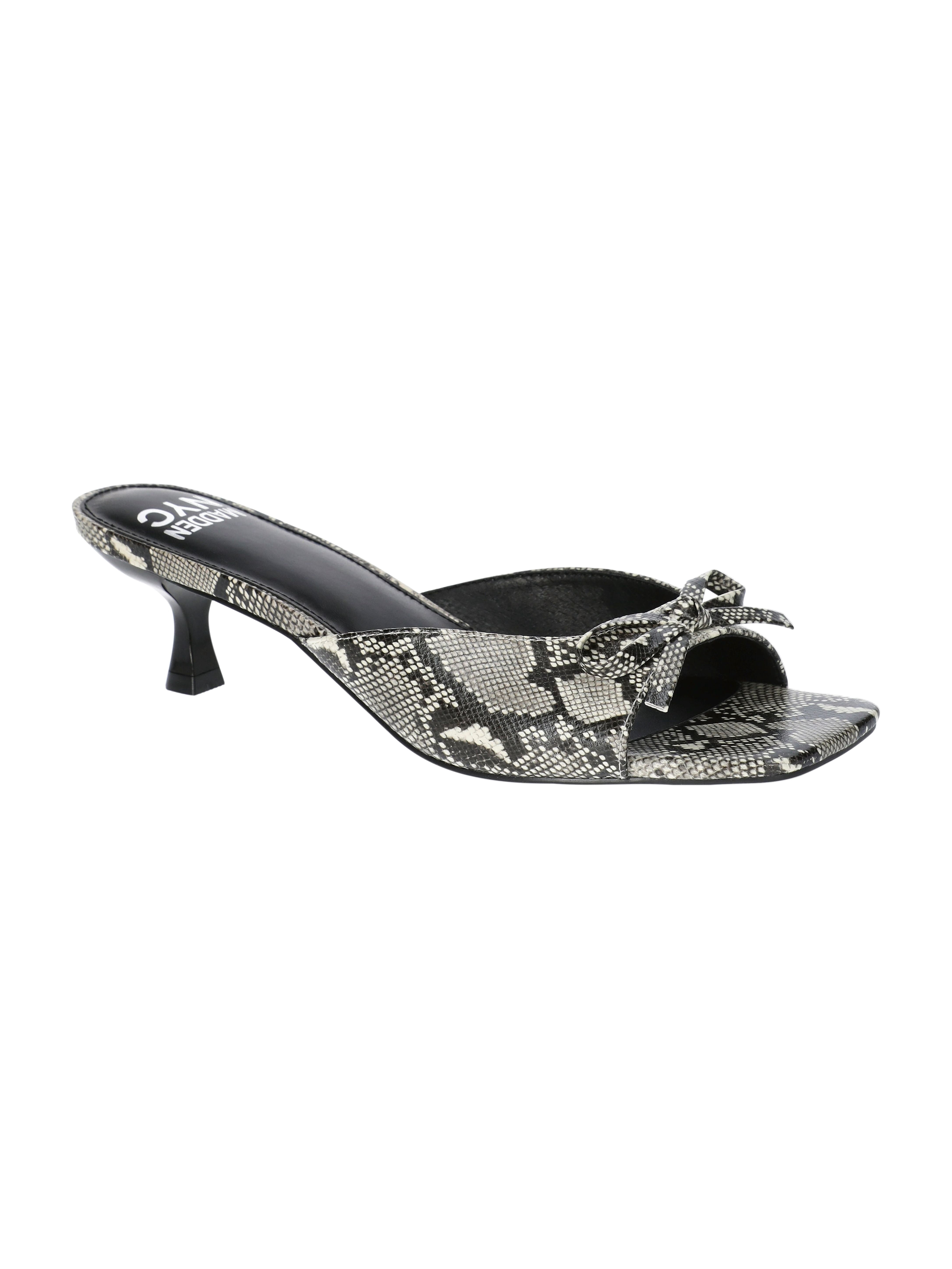 Madden NYC Women's Faux Snakeskin Kitten Heel Sandals with Bow