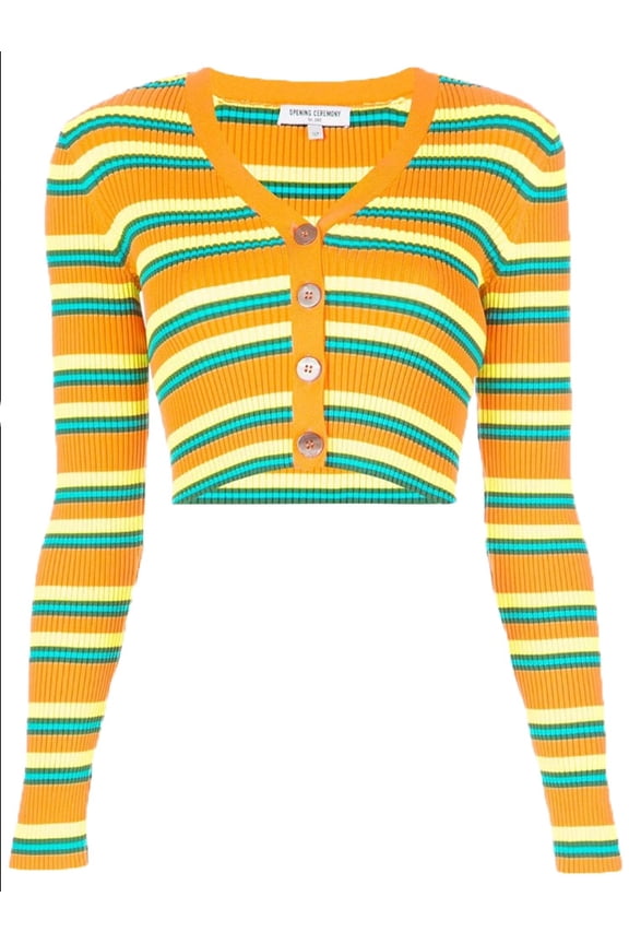 OPENING CEREMONY Women's Cropped Rib Cardigan, Orange Multicolor, Large