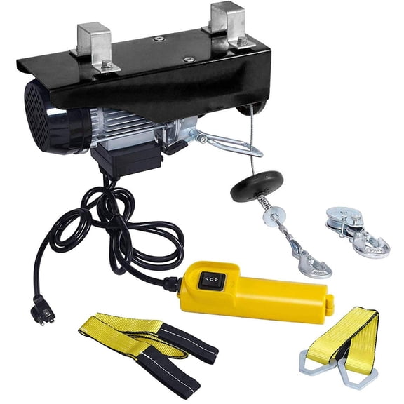 OPENROAD 110V Electric Hoist,440lbs Ceiling Hoist with Remote Control,Garage Lift Hoist with Steel Cable and Yellow Strap,200kg Lift Engine Hoist