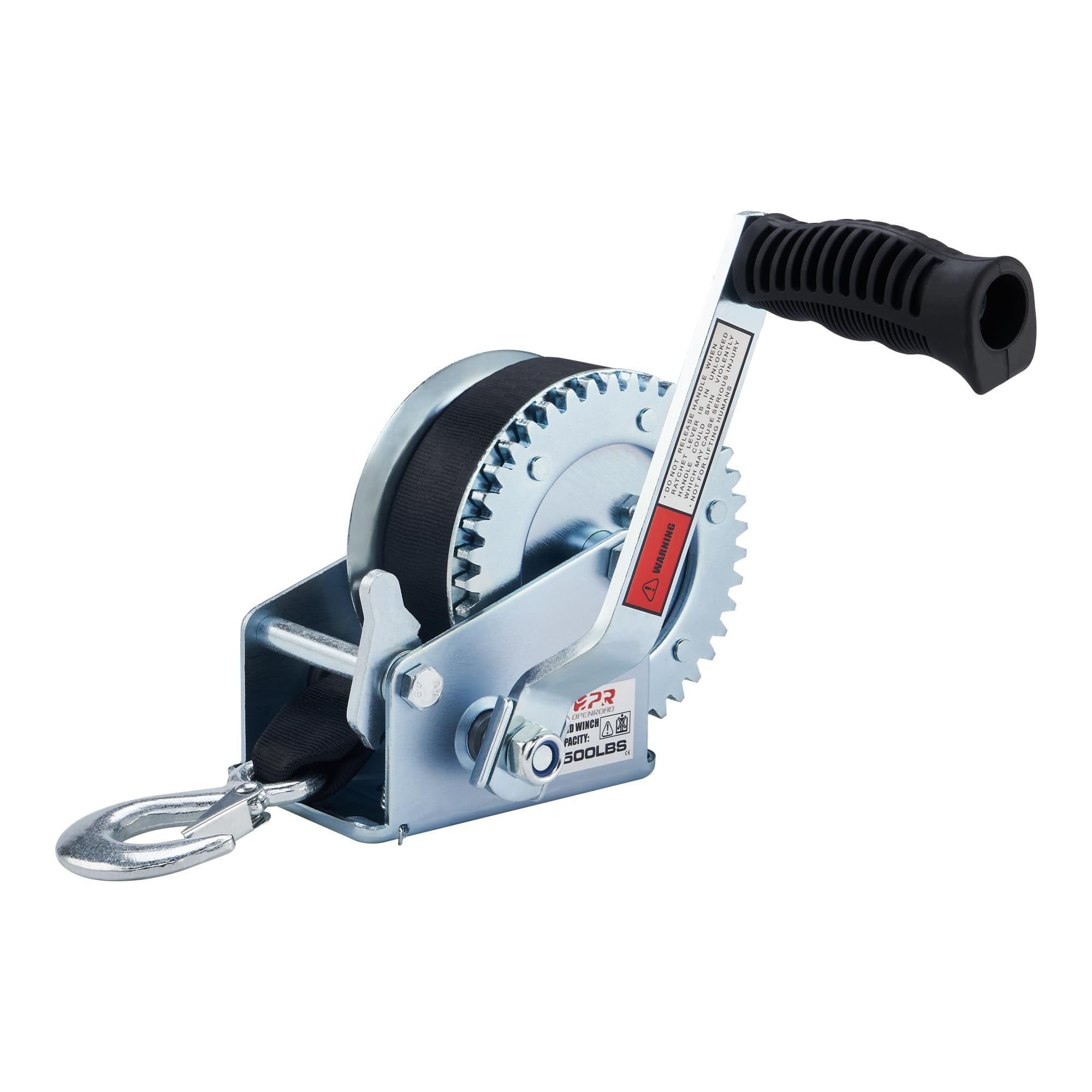 OPENROAD Boat Winch 1500lbs Hand Winch,for boat trailer Towing Winch, With 26ft Black Strap and