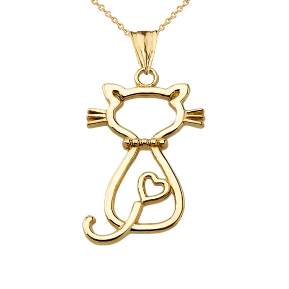 OPENWORK BACKWARDS CAT PENDANT NECKLACE IN YELLOW GOLD