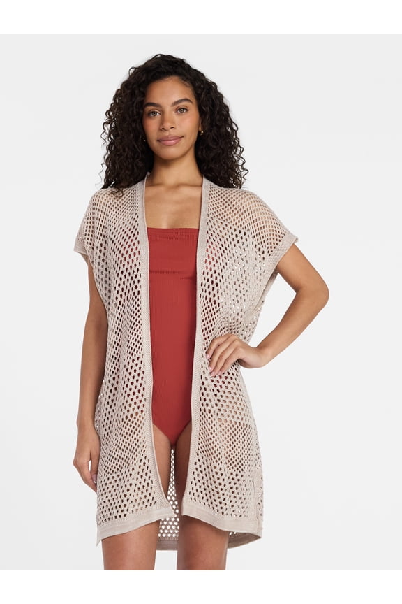 Women's Openwork Knit Coverup, Small/Medium, True Taupe/Khaki Safari, Fashion Cover-Ups, Summer