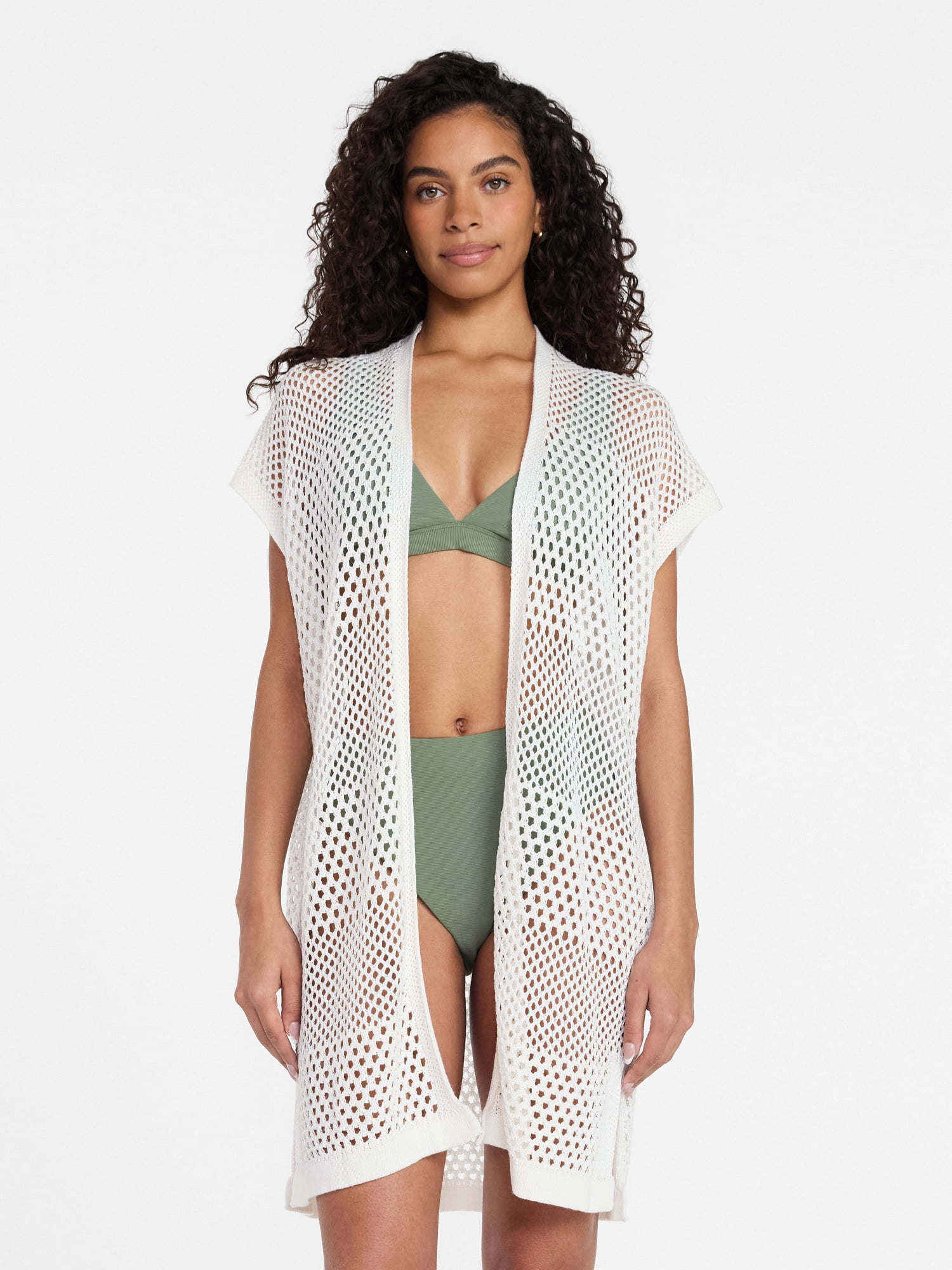 Time and Tru Women's Openwork Knit Coverup, Size S/M, Winter White
