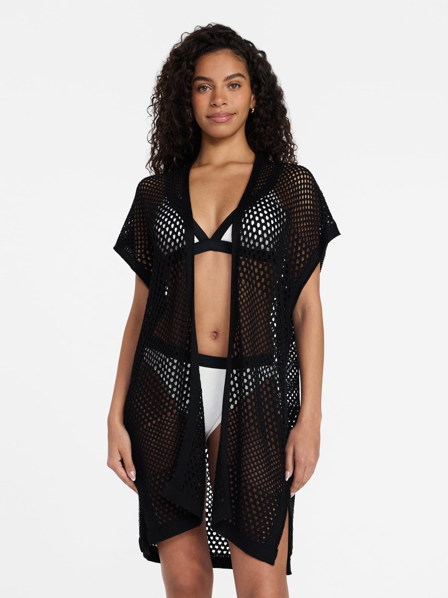 Time and Tru Women's Openwork Knit Coverup, Size XXL/XXXL, Black Soot