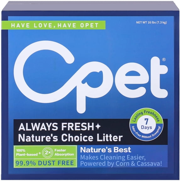 OPET Corn & Cassava Cat Litter, Natural Sustainable Ingredients, Quick Clumping Tapioca Cat Litter, Flushable, Superior Odor Control, 99.9% Dust Free Kitty Litter