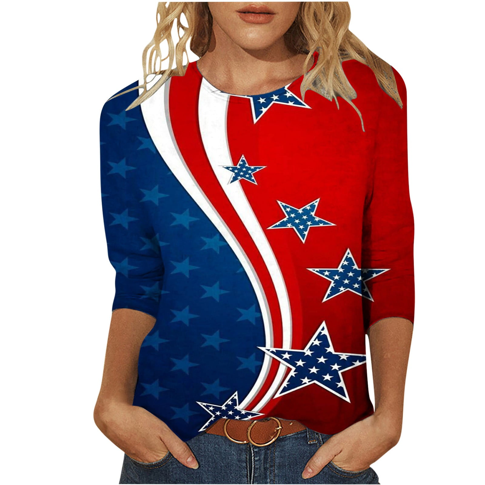 OPHPY Womens America Flag Shirts 2024 Trendy Stars Stripes Patriotic ...