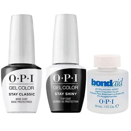 OPI Nail GelColor Stay Classic Base & Shiny Top Coat .5oz + Bondaid ph Balancing 1oz ~3ct~