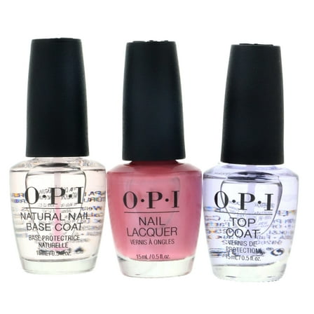 OPI Nail Lacquer Ultimate Nail Trio Set, Aphrodite's Pink Nightie Color Polish, Natural Base Coat, Top Coat