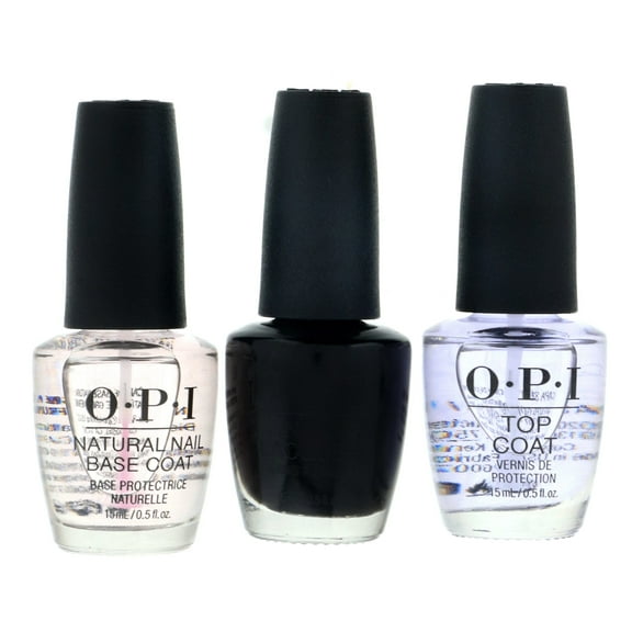 OPI Nail Lacquer Ultimate Nail Trio Set, Black Onyx Color Polish, Natural Base Coat, Top Coat