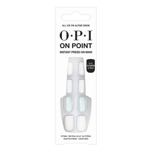 OPI On Point Instant Press On Nails, All Ice On Alpine Snow, False Nails, 24 Pieces