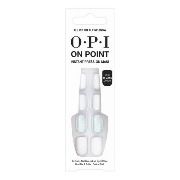 OPI On Point Instant Press On Nails, All Ice On Alpine Snow, False Nails, 24 Pieces